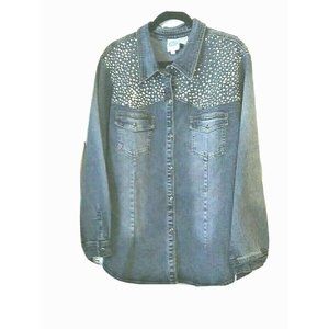 NWT Diane Gilman2 Denim Shirt Jacket Embellished